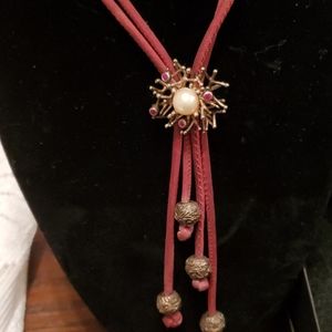 VINTAGE STERLING SILVER PEARL AND RUBY NECKLACE